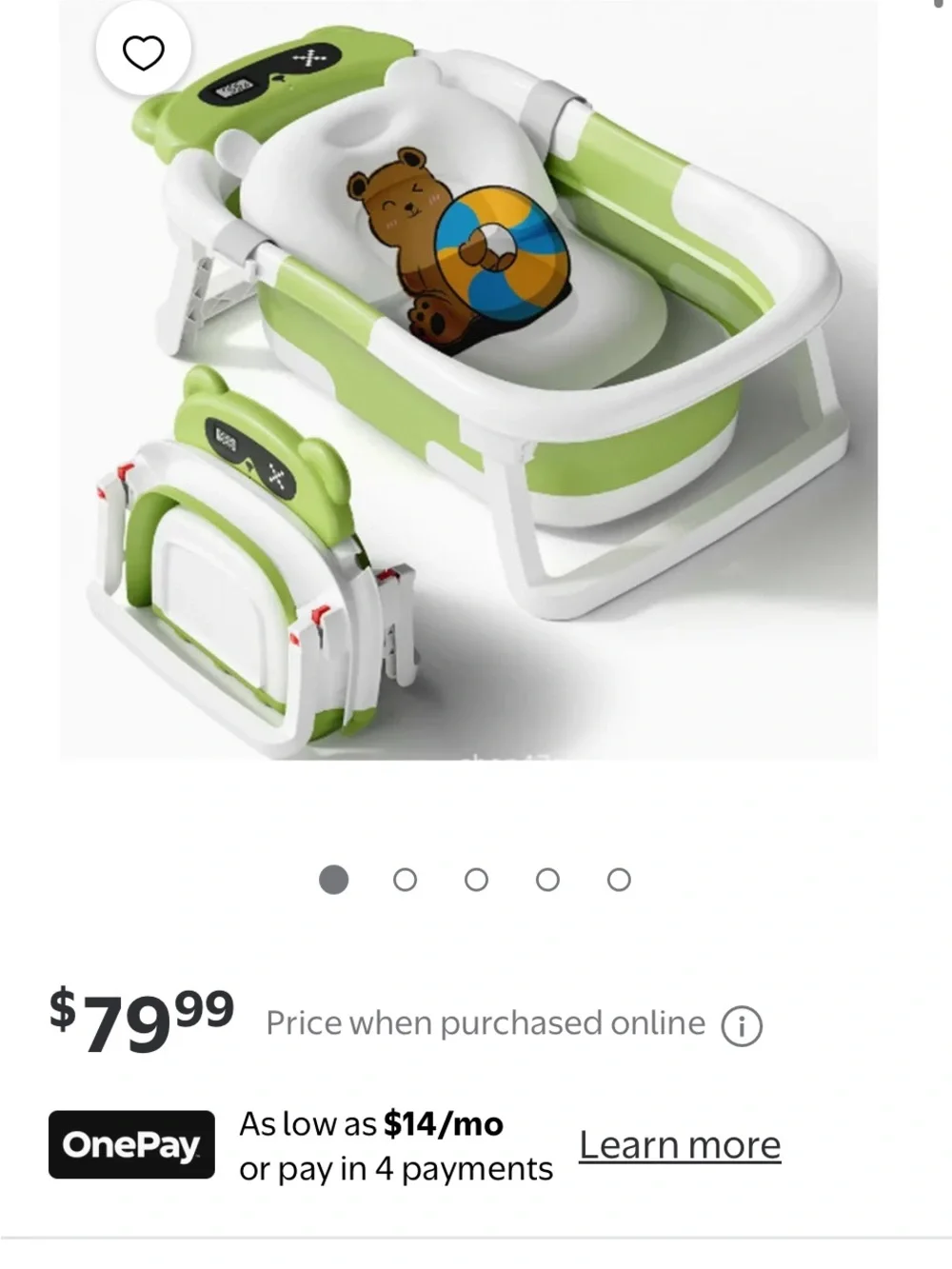 Foldable Green and White Kids Bath Tub with Bear Design